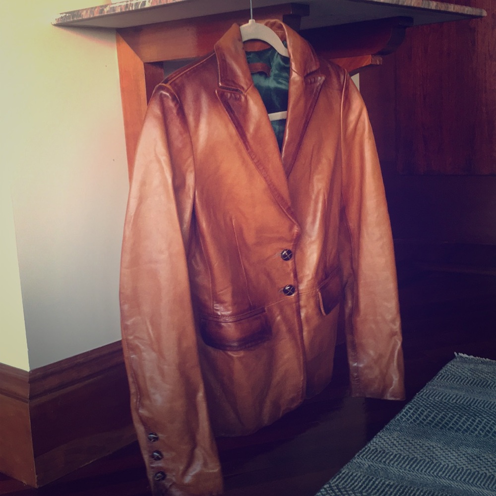 Italian Leather✨Pinko✨~Leather Jacket “Authentic from Italy”Cognac Color - Picture 7 of 11